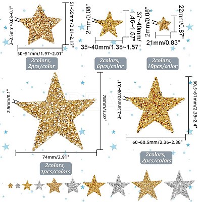 42Pcs 10 Style Star Glitter Hotfix Rhinestone FIND-PH0017-02-1