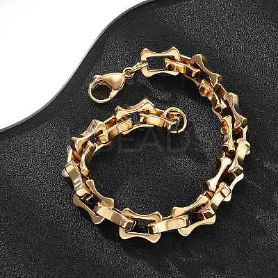 304 Stainless Steel Bone Link Bracelets for Women Men BJEW-F488-28G-1