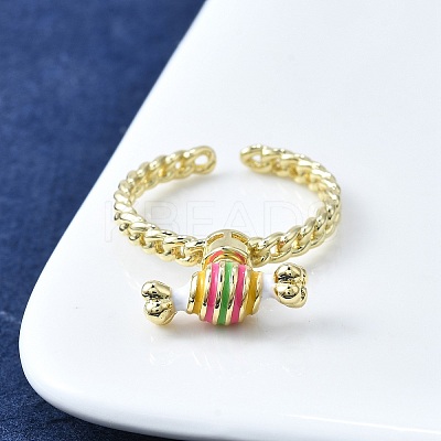 Brass Enamel Open Cuff Rings for Women RJEW-F179-08G-01-1