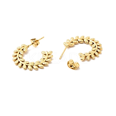 Ion Plating(IP) 304 Stainless Steel Olive Leaf Wrap Stud Earrings EJEW-A076-01G-1