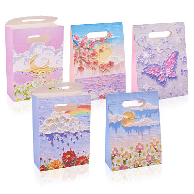 5Pcs 5 Styles Printed Paper Gift Tote Bags ABAG-TA0001-53-1