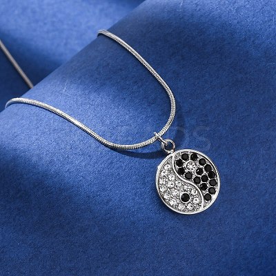 304 Stainless Steel Crystal & Jet Rhinestone Yin-yang Pendant Round Snake Chain Necklaces for Women NJEW-Z044-12P-1