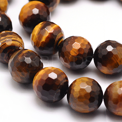 Faceted Grade A Natural Tiger Eye Round Bead Strands G-F260-01-6mm-1