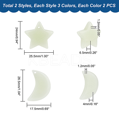 12Pcs 6 Styles Synthetic Luminous Stone Pendants G-GA0001-64B-1