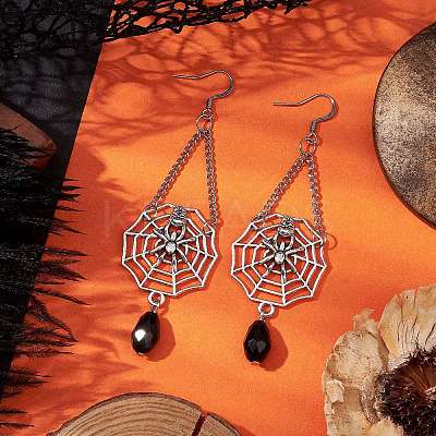Halloween Themed Spider Alloy Dangle Earrings EJEW-JE06073-1