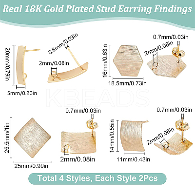 16Pcs 4 Style Brass Stud Earring Findings KK-BBC0003-30-1