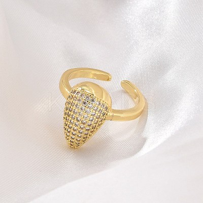Rack Plating Brass Micro Pave Clear Cubic Zirconia Open Cuff Finger Rings for Women RJEW-M028-101G-1