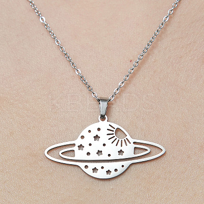 Non-Tarnish 201 Stainless Steel Hollow Planet Pendant Necklace NJEW-OY001-75-1