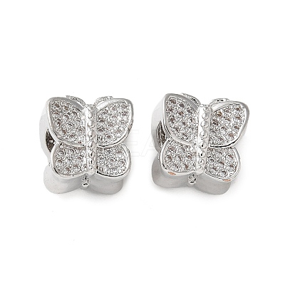 Butterfly Brass Micro Pave Cubic Zirconia European Beads KK-C086-16P-03-1