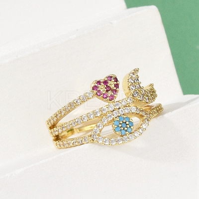Brass Micro Pave Cubic Zirconia Finger Rings for Women RJEW-C129-05G-1