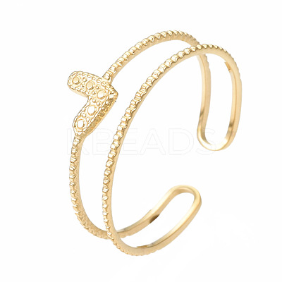 304 Stainless Steel Heart Wrap Open Cuff Ring RJEW-T023-73G-1