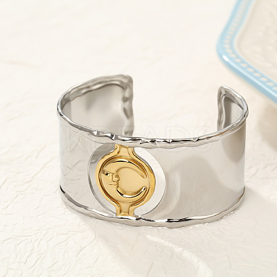 Moon 304 Stainless Steel Cuff Bangles BJEW-B157-01PG-1