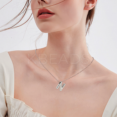 1pc Brass Chain with Alloy Letter Pendants Necklaces NJEW-LP0001-41N-P-1