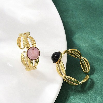 316 Stainless Steel with Natural Mixed Gemstone Cuff Rings RJEW-Z098-01G-04-1