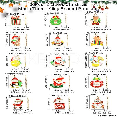 30Pcs 15 Styles Christmas Music Theme Alloy Enamel Pendants FIND-CJ0002-53-1