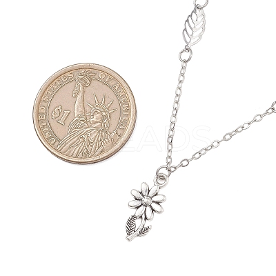 Alloy Flower Pendant Brass Leaf Link Chain Necklaces for Women NJEW-JN05866-1