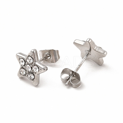 Crystal Rhinestone Star Stud Earrings EJEW-C004-14P-1