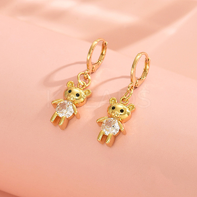 Cute Bear Brass Clear Cubic Zirconia Hoop Earrings LS-GQ2099-1