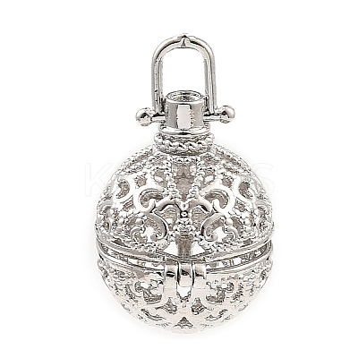 Rack Plating Brass Bead Cage Pendants KK-D025-01H-P-1