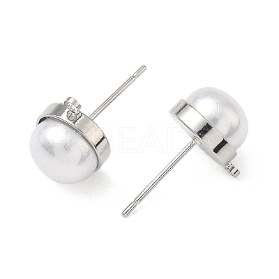 SHEGRACE Brass ABS Imitation Pearl Half Round Stud Earring Findings XGR0100P-119P-1