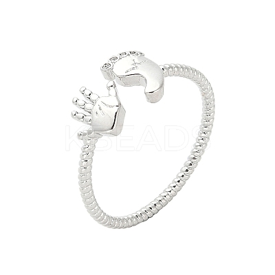 Footprint & Palm Brass Open Cuff Ring for Women RJEW-A040-03P-1