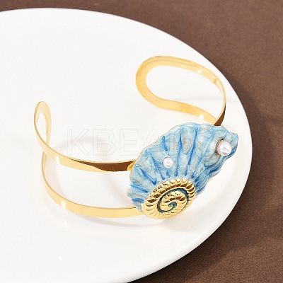 Shell Shape 304 Stainless Steel Enamel Cuff Bangles for Women LS-BJEW-A049-04A-G-1