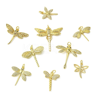 9Pcs 9 Styles Brass with Cubic Zirconia Pendants KK-CJ0003-33-1
