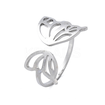 304 Stainless Steel Hollow Butterfly Wing Open Cuff Rings for Women RJEW-M024-02P-1