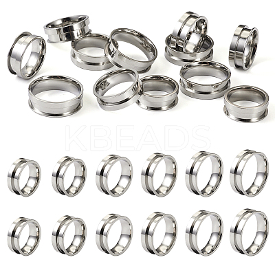 12Pcs 6 Size 201 Stainless Steel Grooved Finger Ring Settings STAS-TA0002-15P-1