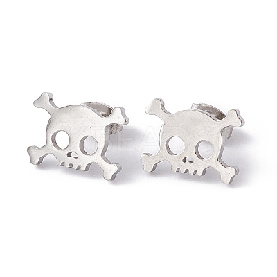 Non-Tarnish 304 Stainless Steel Tiny Hollow Out Skull Stud Earrings for Women STAS-A065-06P-1