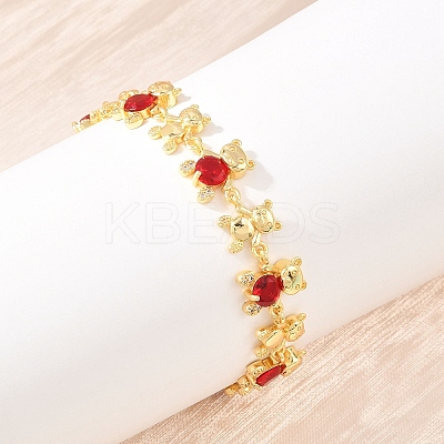 Bear Brass Micro Pave Cubic Zirconia Link Chain Bracelets for Women BJEW-K248-05G-06-1