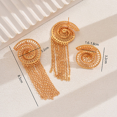 Vintage Alloy Hollowed Sea Shell Shaped Rings & Tassel Earrings Set for Women GH2970-1