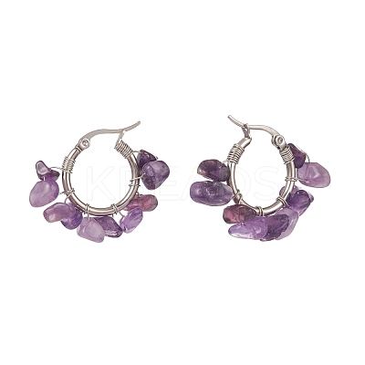 Natural Gemstone Chips Braided Hoop Earrings EJEW-JE04985-1