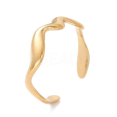 Ion Plating(IP) 304 Stainless Steel Wave Open Cuff Ring for Women RJEW-H107-04G-1