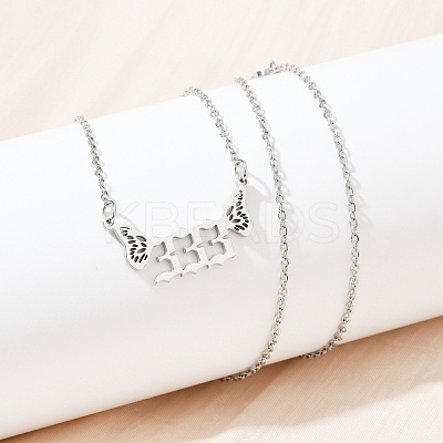 201 Stainless Steel Number 333 with Butterfly Wings Pendant Necklaces LS-NJEW-P332-01A-P-1