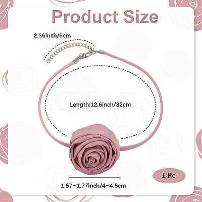1Pc Fabric French Rose Flower Pendant PU Leather Choker Women's Necklaces NJEW-CL0001-06B-1