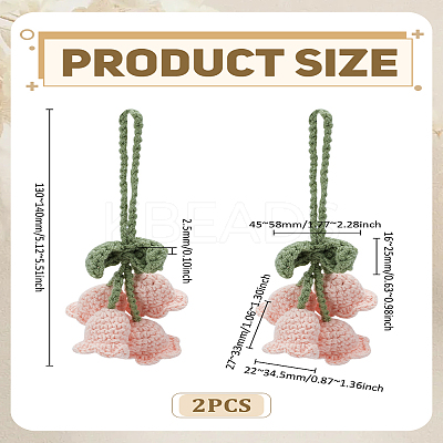 2Pcs Lily of the Valley Kintting Cotton Wool Pendant Decorations HJEW-LP0002-93E-1