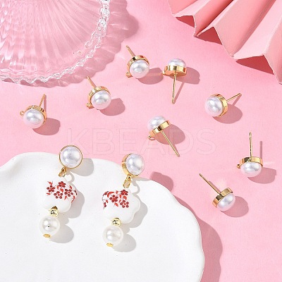 SHEGRACE Brass ABS Imitation Pearl Half Round Stud Earring Findings XGR0100G-119G-1