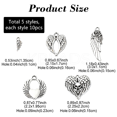 50Pcs 5 Styles Tibetan Style Alloy Pendants TIBEP-YW0001-85-1