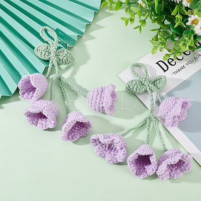 2Pcs Crochet Lily of The Valley Polyester Car Hanging Pendant HJEW-FG0001-14C-1