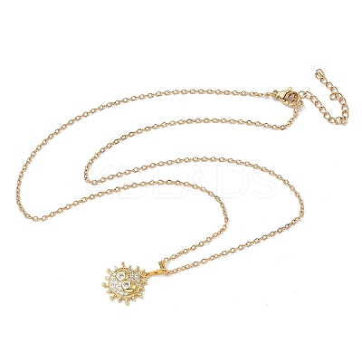 Brass Micro Pave Clear Cubic Zirconia Sun Pendant 304 Stainless Steel Chain Necklaces for Women NJEW-D341-06G-1