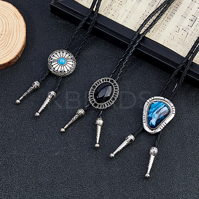 6Pcs 6 Styles PU Leather Acrylic & Resin Cord Bolo Tie Lariat Necklaces for Women NJEW-DC0001-12-1