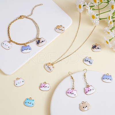 24Pcs 8 Styles Alloy Enamel Pendant Cute Print Cat Head Pendant DIY Necklace Bracelet Pendant Earring Accessories JX584A-1