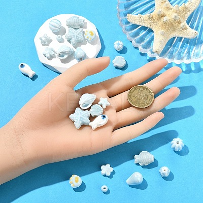 24Pcs 12 Styles Blue Color Theme Glazed Porcelain Beads PORC-YW0001-40-1