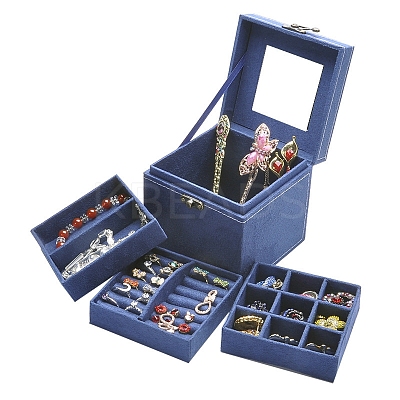 3 Layer Hand-Held Flocking Jewelry Storage Boxes PW-WG9D8B1-06-1