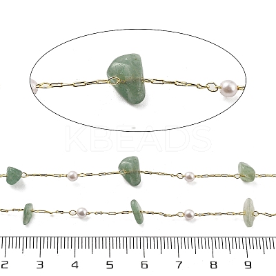 Natural Green Aventurine & Glass Link Chains CHC-K014-12G-03-1