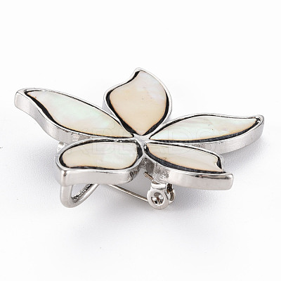Flower Shape Natural White Shell Brooch Pin G-N333-012A-RS-1