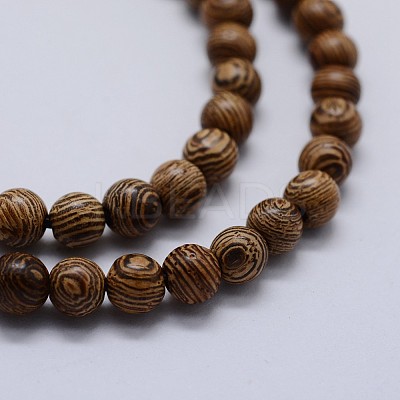 Natural Wenge Wood Beads Strands X-WOOD-F006-02-6mm-1