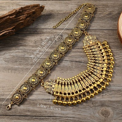 Ethnic Style Zinc Alloy Coin Tassel Statement Bib Necklaces for Women FS-WGFF897-01-1