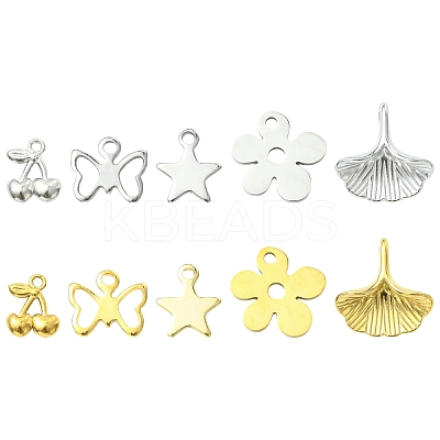 5Pcs 5 Styles 201/304 Stainless Steel Charms STAS-YW000-40G-1